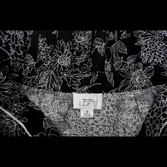 Ann Taylor LOFT Black~White 100% LINEN Box Pleat Piped Skirt - Picture 4 of 5